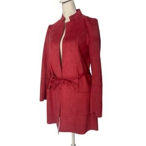 H&M Blush Rose Faux Suede Belted Longline Jacket Coat Size 0